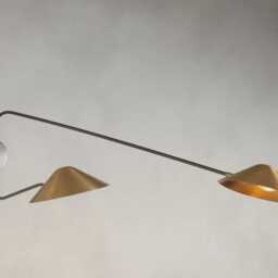 Mid-Century Raw Brass Double Shade Wall Sconce - Adjustable Industrial Lighting - thumbnail 2