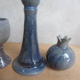 Handmade Ceramic Shabbat Set Candlesticks, Goblet, Pomegranate, Wood & Soda Fired - thumbnail 4