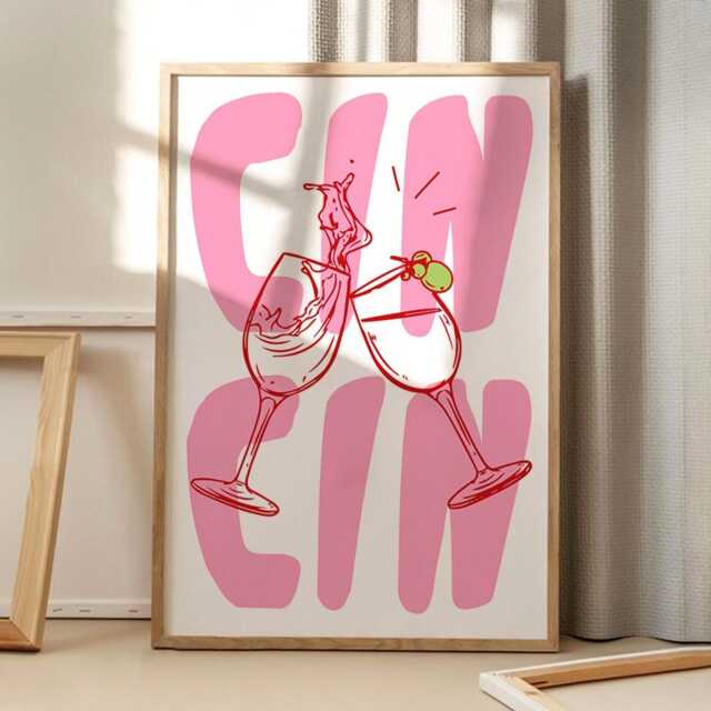 Cin Wine Art Canvas Poster, Kitchen Wall Art, Bar Cart Aesthetic Decor, Retro Home Printed Gift - image 1