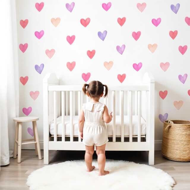 Watercolor Heart Wall Decal, Girl's Room Decor, Hearts Sticker, Nursery Art, Home Decor - image 1