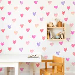 Watercolor Heart Wall Decal, Girl's Room Decor, Hearts Sticker, Nursery Art, Home Decor - thumbnail 2