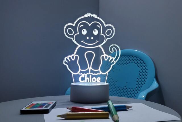 Personalised Monkey Led Night Light Remote Controlled, Laser Engraved - image 1