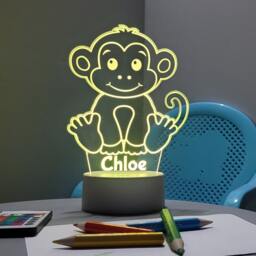 Personalised Monkey Led Night Light Remote Controlled, Laser Engraved - thumbnail 3
