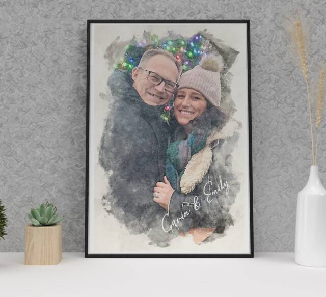 Personalised Watercolor Photo Print Custom Couple Portrait - image 1
