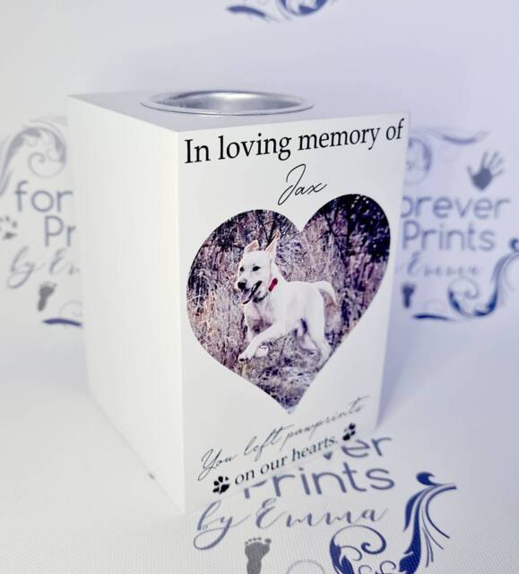 Personalised Pet Memorial Candle, Wooden Photo Tealight Holder - image 1