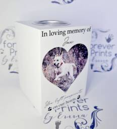 Personalised Pet Memorial Candle, Wooden Photo Tealight Holder - thumbnail 1