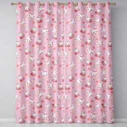 strawberry Bunny Macaron Dessert Kawaii Blush Pink Background Seamless Pattern Readymade Eyelet Ring Top Thermal 100% Blackout Curtains - thumbnail 2