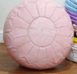 Premium Genuine Leather Moroccan Pouf Pouffe - Papaya