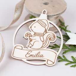 Christmas Gift For Children, Personalized Wooden Tree Pendant With Animal Motif, Decoration Name, Ball - thumbnail 3