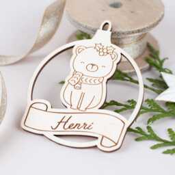Christmas Gift For Children, Personalized Wooden Tree Pendant With Animal Motif, Decoration Name, Ball - thumbnail 4