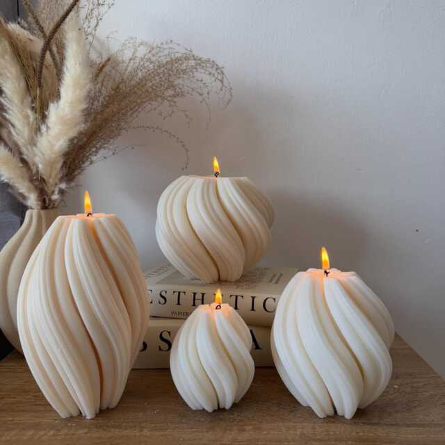 Swirl Flame Soy Wax Candle - Handmade Twist Sculpture, Modern Decor - image 1