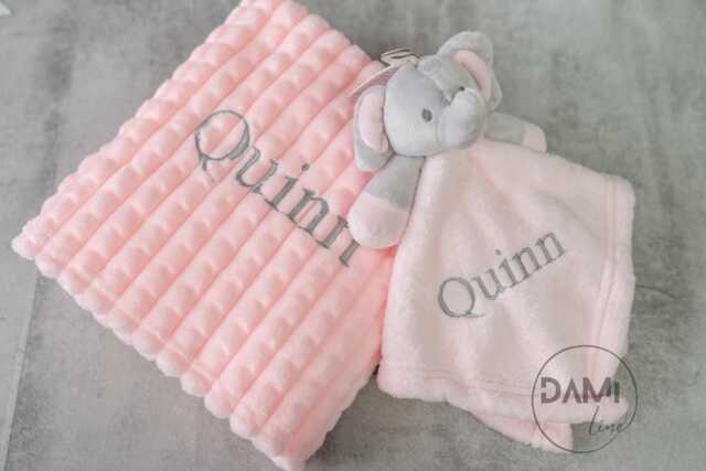Baby Gift Set With Name - Personalised Blanket & Elephant Comforter Newborn Keepsake Boy Or Girl - image 1