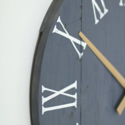 Handmade Navy Wood Wall Clock Gold Hands, Silent Sweep - thumbnail 3