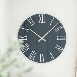 Handmade Navy Wood Wall Clock Gold Hands, Silent Sweep - thumbnail 4