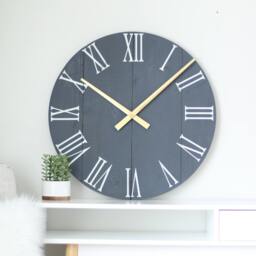 Handmade Navy Wood Wall Clock Gold Hands, Silent Sweep - thumbnail 1
