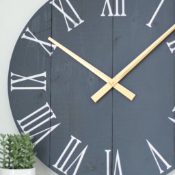 Handmade Navy Wood Wall Clock Gold Hands, Silent Sweep - thumbnail 2