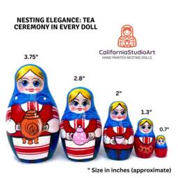 Handmade Nesting Dolls Traditional Tea Ceremony Babushka, Montessori Toy - thumbnail 3
