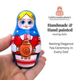 Handmade Nesting Dolls Traditional Tea Ceremony Babushka, Montessori Toy - thumbnail 2