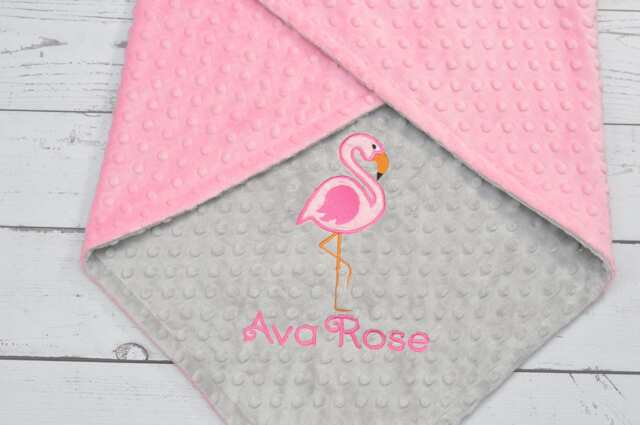 Personalized Girl Baby Blanket-Flamingo Baby Blanket-Flamingo Minky Blanket-Personalized Blanket-Minky Blanket-Girl Blanket - image 1