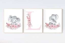 Elephant Floral Nursery Art Prints Boho Woodland Decor - thumbnail 1