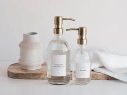 Refillable Glass Soap Dispenser With Stainless Steel Pump, Custom Waterproof Label - thumbnail 1