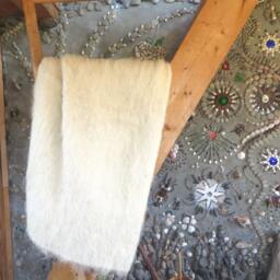 Handmade Wool Shaggy Blanket White Woven Rug, Sofa Cover - thumbnail 2