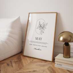 May Birth Flower Print Hawthorn Minimal Line Art, Taurus Gemini Birthday Gift, A1 A2 A3 A4 A5 - thumbnail 1