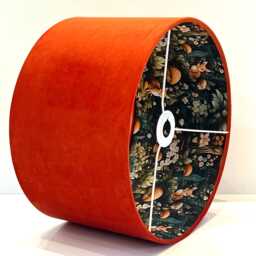 Handmade By Order Luxury Pumpkin Orange Velvet & Fox in Forest Pattern Drum Lamp Shade Pendant Light All Shapes Sizes Avail - thumbnail 3
