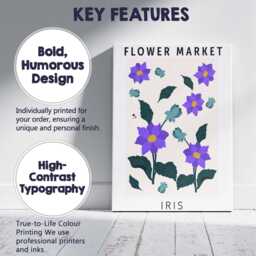 Purple Iris Floral Botanical Garden Illustration Contemporary Canvas Wall Art Print Decor Picture Ready To Hang - thumbnail 2