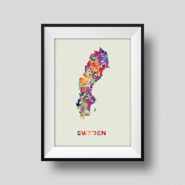Sweden Watercolor Map Art Print Ink Splash Poster Canvas