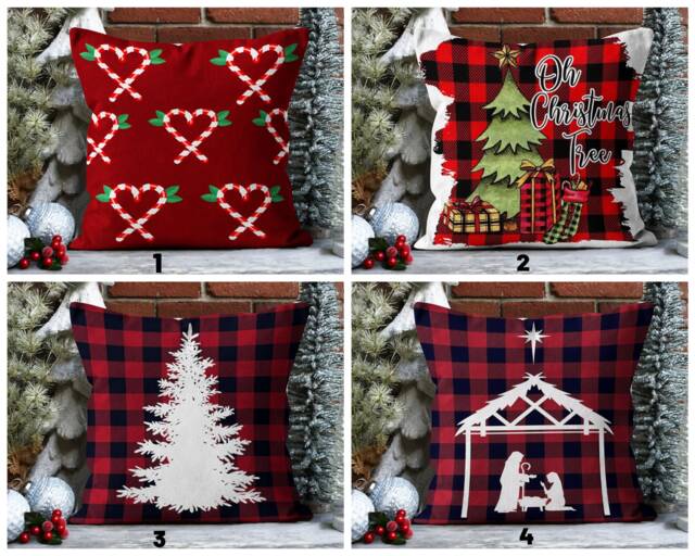 Candy Cane Red Christmas Pillow Cover/Christmas Stockings & Gifts/Red Black Pine Tree Cover/Merry Farmhouse Decor - image 1