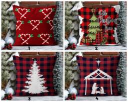Candy Cane Red Christmas Pillow Cover/Christmas Stockings & Gifts/Red Black Pine Tree Cover/Merry Farmhouse Decor