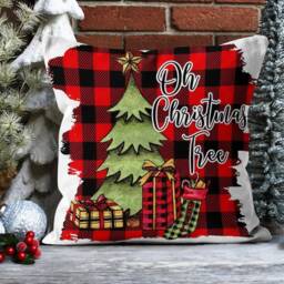 Candy Cane Red Christmas Pillow Cover/Christmas Stockings & Gifts/Red Black Pine Tree Cover/Merry Farmhouse Decor - thumbnail 3