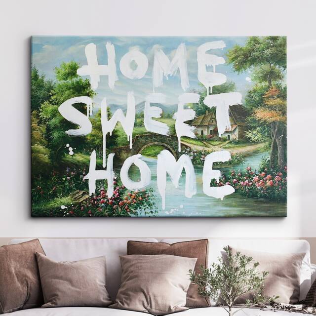 Home Sweet Dripping Abstract Oil Painting Banksy Village Wall Art, Framed Canvas Poster Print, Kitchen Office Room Decor, Gifts - image 1