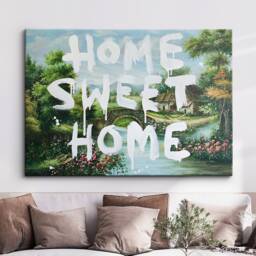 Home Sweet Dripping Abstract Oil Painting Banksy Village Wall Art, Framed Canvas Poster Print, Kitchen Office Room Decor, Gifts - thumbnail 1