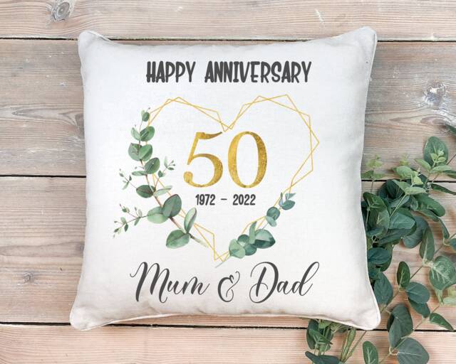 Personalised 50Th Anniversary Cushion, 50 Year Wedding Gift, Golden Ruby Keepsake - image 1