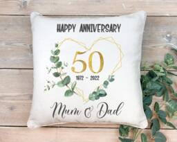 Personalised 50Th Anniversary Cushion, 50 Year Wedding Gift, Golden Ruby Keepsake - thumbnail 1