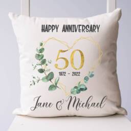 Personalised 50Th Anniversary Cushion, 50 Year Wedding Gift, Golden Ruby Keepsake - thumbnail 2