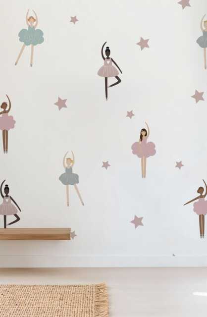 Ballerina Fabric Wall Stickers Reusable Nursery Decor - image 1