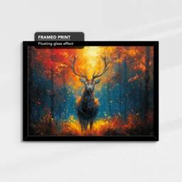Deer in The Woods Nature Wild Animal Art Oil Painting Framed Poster Print & Canvas Wall Living Home Decor Interior Dog Gift - thumbnail 2