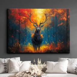 Deer in The Woods Nature Wild Animal Art Oil Painting Framed Poster Print & Canvas Wall Living Home Decor Interior Dog Gift - thumbnail 1