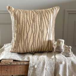 Beige Striped Jute Cords Art Silk Pillow Sham, 24x24/26x26 Contemporary Euro Sham - thumbnail 1
