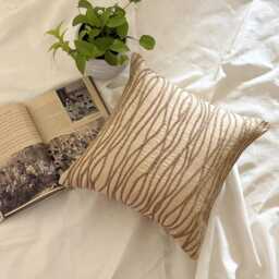Beige Striped Jute Cords Art Silk Pillow Sham, 24x24/26x26 Contemporary Euro Sham - thumbnail 3