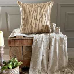 Beige Striped Jute Cords Art Silk Pillow Sham, 24x24/26x26 Contemporary Euro Sham - thumbnail 2