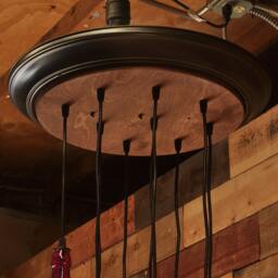 The Mardi Gras Cascade Chandelier - Recycled Bottle Pendant Light With Vintage Style Bulbs & Wood Metal Canopy Customizable Finish - thumbnail 3