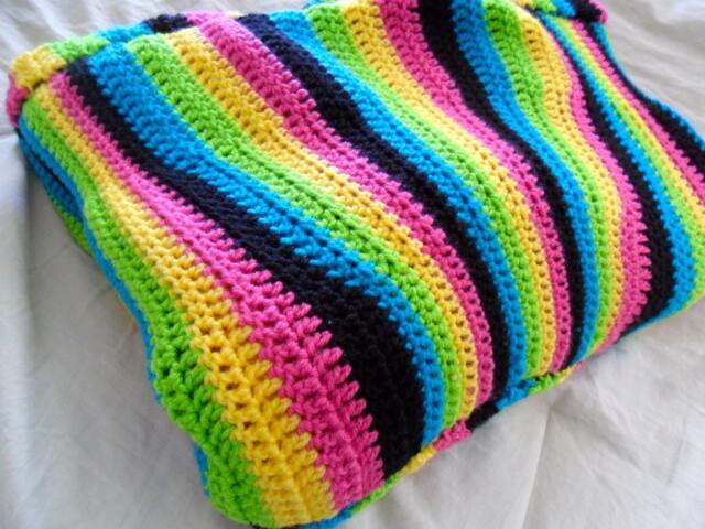 Neon Topsy Turvy Wavy Zebra Stripe Afghan Blanket - 69 In. X 47 - image 1