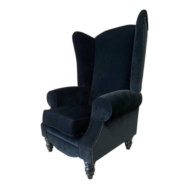 Queen Anne Wingback Fireside Chair Extra Tall Black Wood Accent - image 1