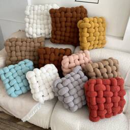 Big Nordic Woven Pillow - Fleece Throw Decor Cushion Sofa Couch Knotted Home Minimalist Design- Housewarming Gift - thumbnail 3