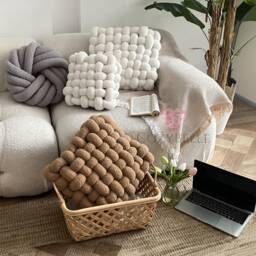 Big Nordic Woven Pillow - Fleece Throw Decor Cushion Sofa Couch Knotted Home Minimalist Design- Housewarming Gift - thumbnail 1