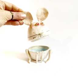 Ceramic Mouse Box, Mouse Lover Gift, Wedding Office Decor, Jewelry Storage, Baby Shower Ooak Home Bedroom Decor - thumbnail 4